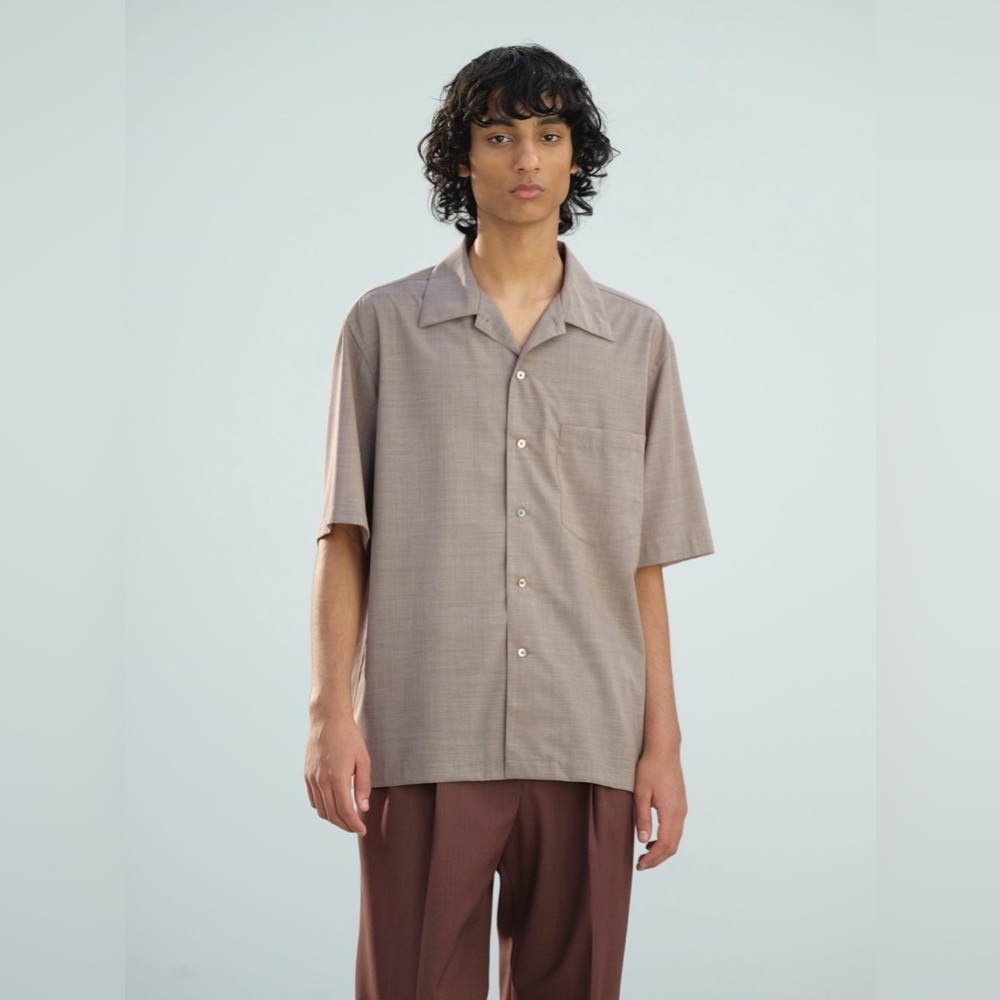 AURALEE Tropical Wool Tan Button Down Shirt
